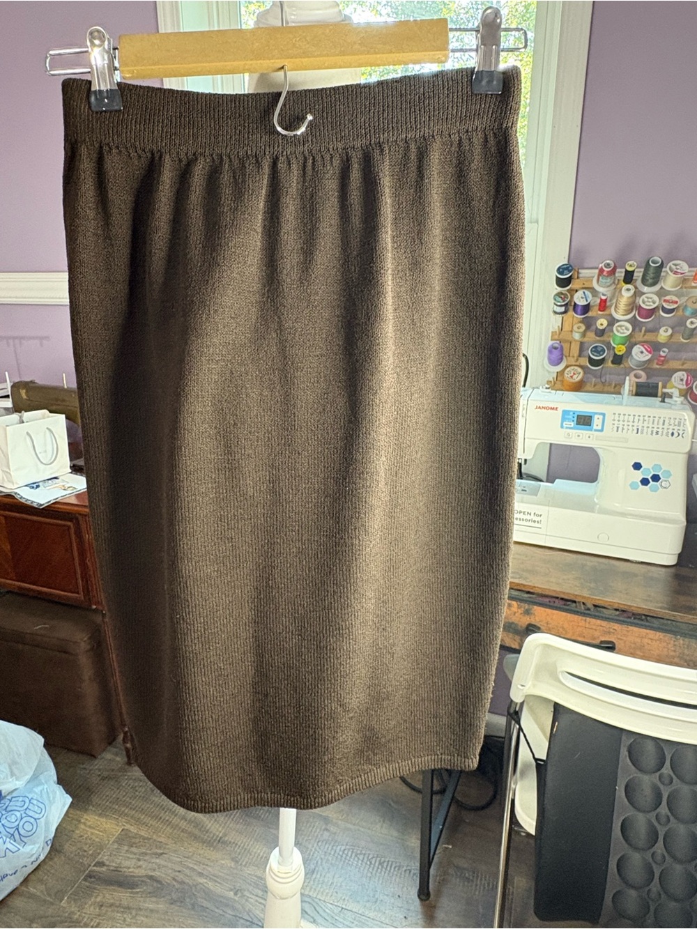 St. John Brown Knit Midi Pencil Skirt